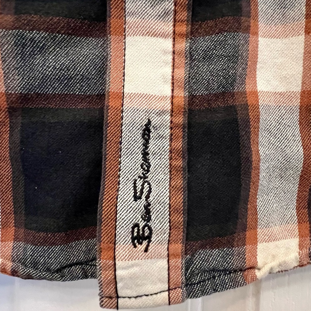 Ben Sherman Mens Brushed Plaid Shirt Sz XL plaid Flannel grey pearl snap flaws - Picture 5 of 9